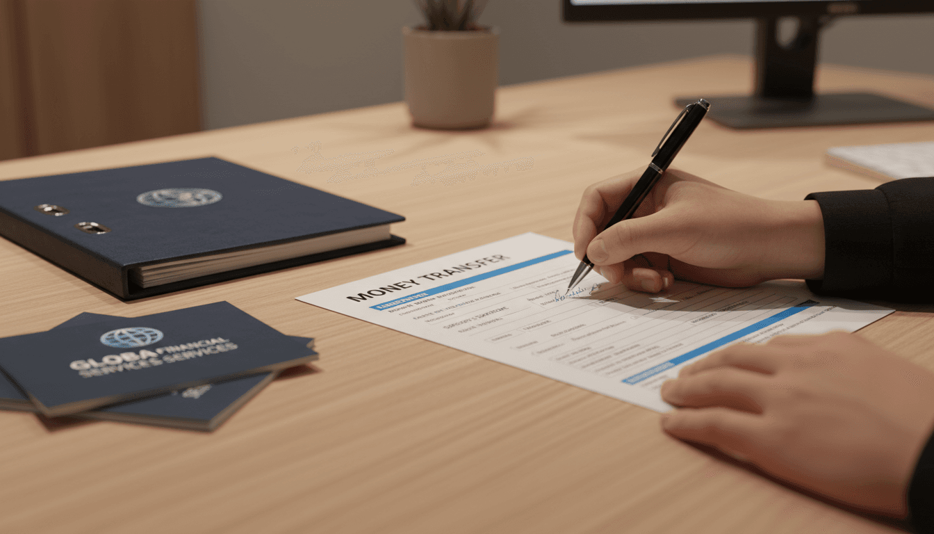 Customer completing a money wire transaction at Envios Sonoma