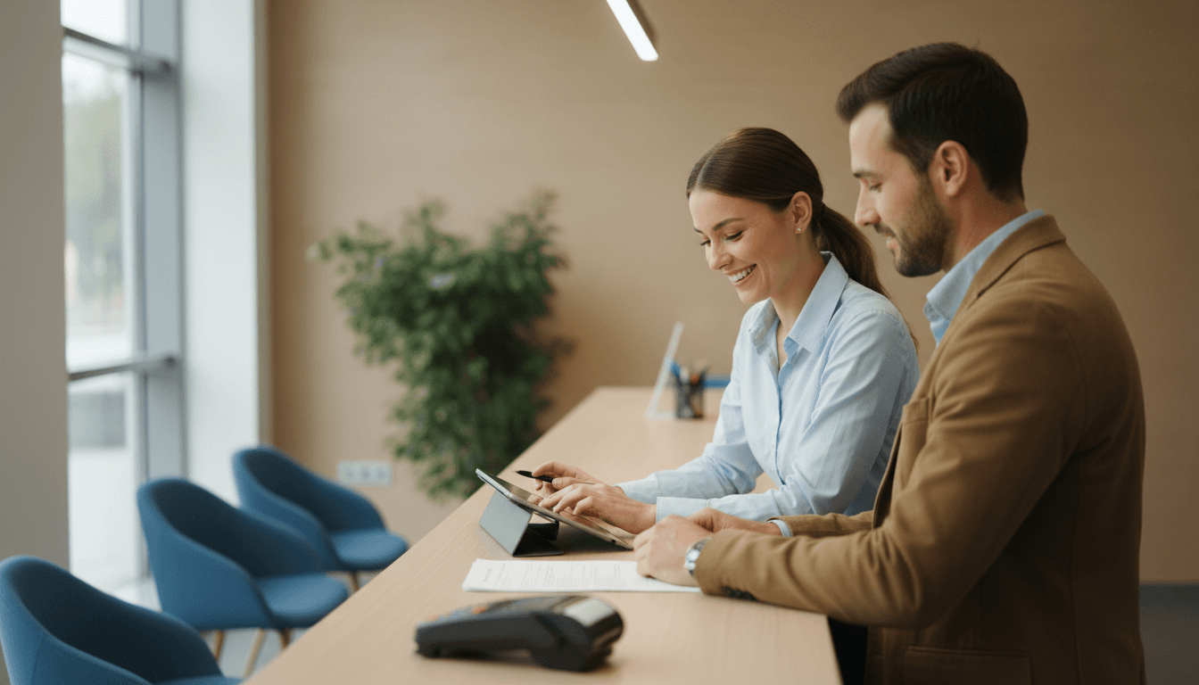 Friendly service representative assisting a customer with financial services at Envios Sonoma